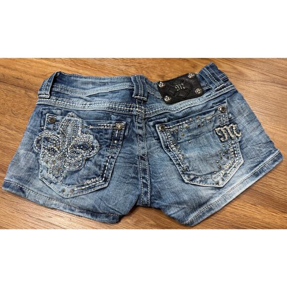 Miss Me JE534OHG Shorts Low Rise Y2K Stitched Jewels Bling Embroidered SZ 25 EB - Picture 1 of 5